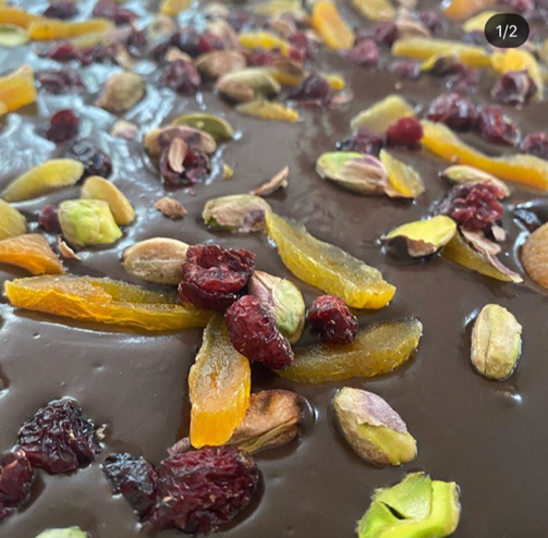 Dark Chocolate Pizza With Nuts and Dried Fruit